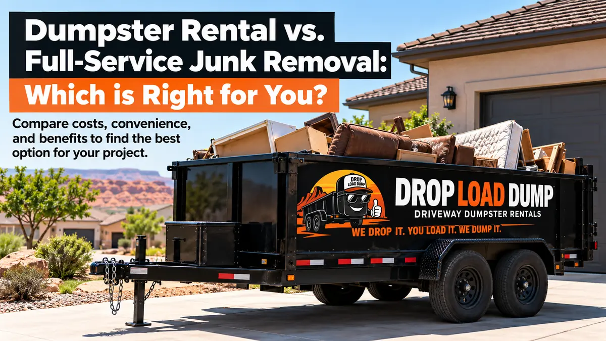 Dumpster Rental vs Junk Removal Driveway dumpster loaded with household junk during a home cleanout