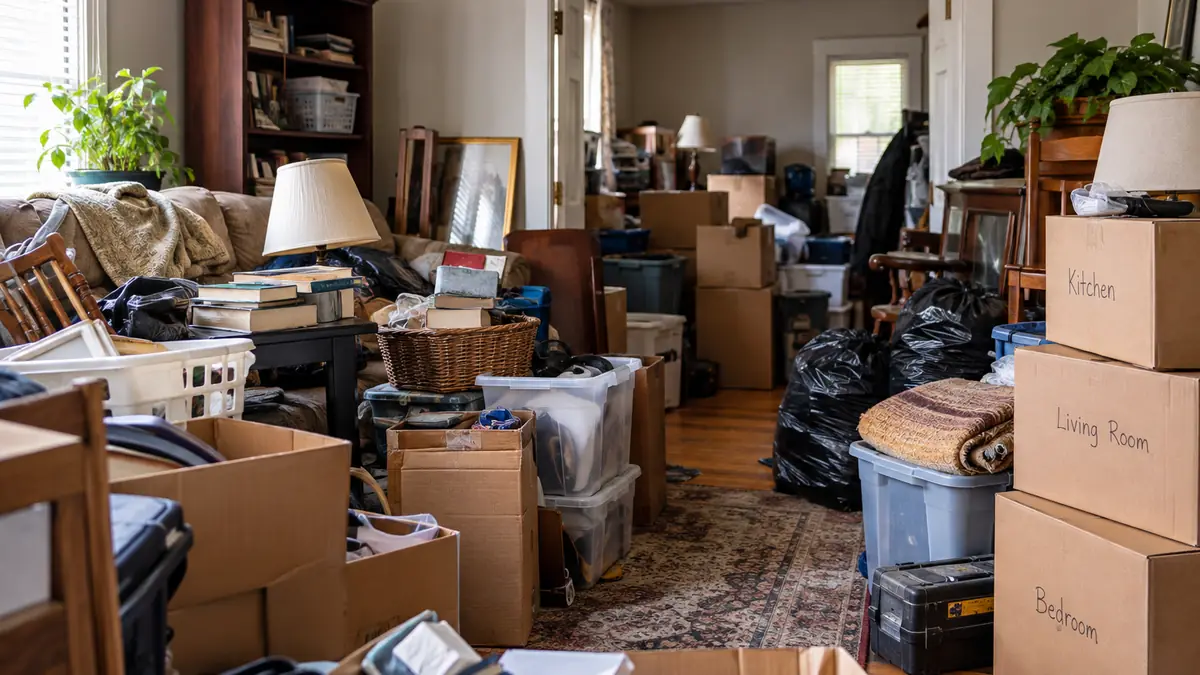 How to Clean Out a Hoarded Home Cluttered home being organized for a hoarded home cleanout